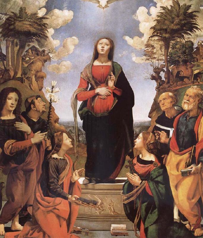 Piero di Cosimo The Immaculada Concepcion and six holy Century XVI I oil painting picture